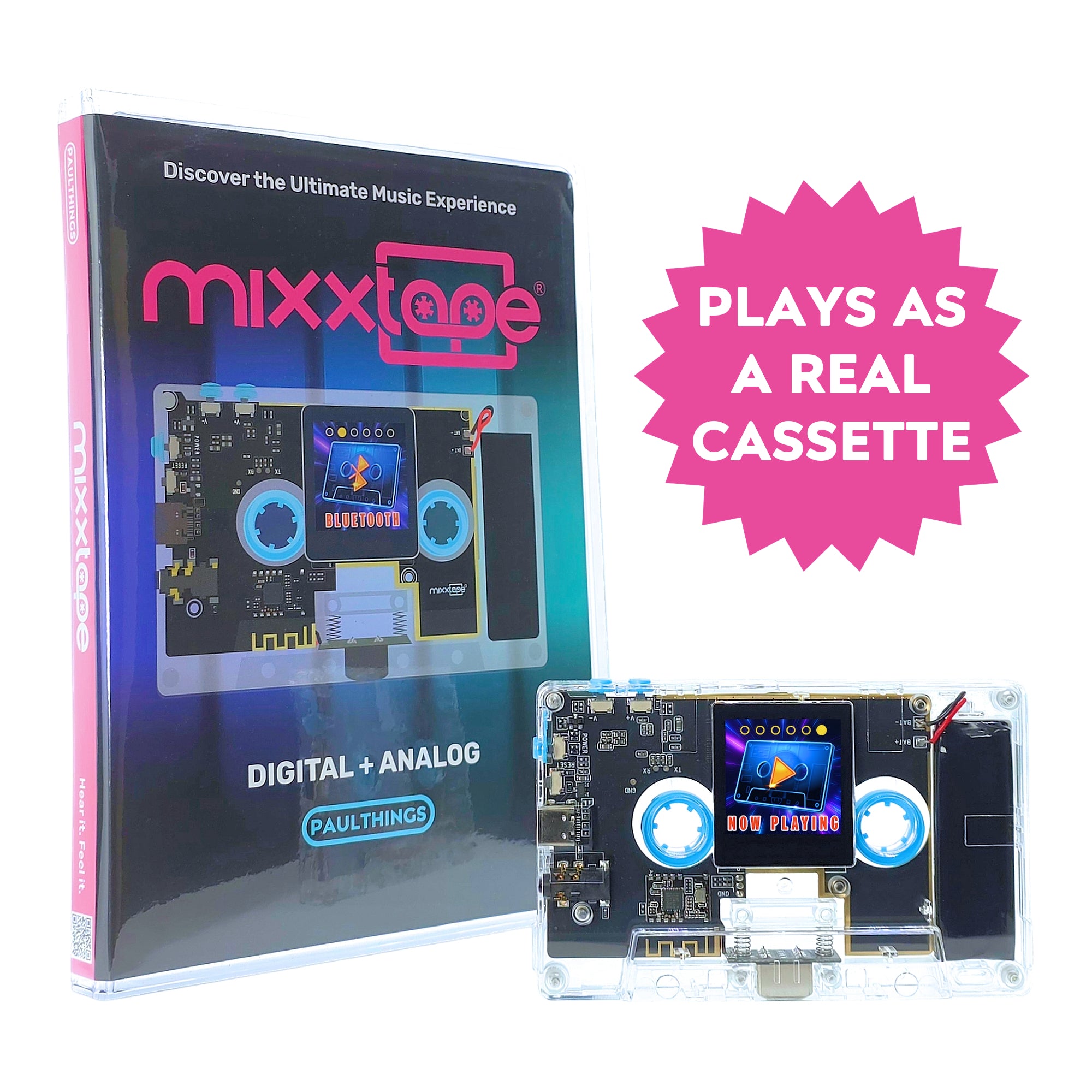 Mixxtape with DVD packaging plays as a real cassette in a boombox, walkman, or tape deck