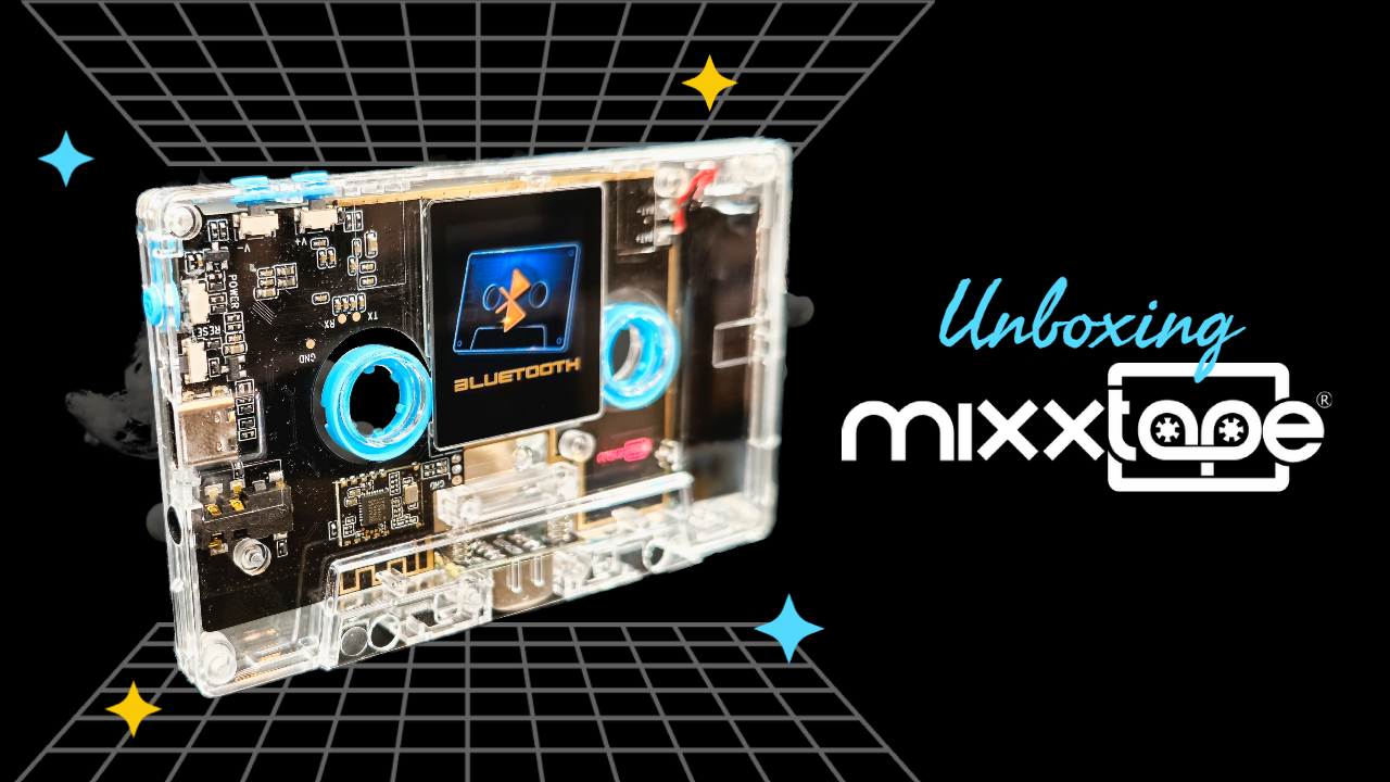 Unboxing video of Mixxtape, the inventive cassette-shaped music player. The video captures the excitement of opening the package to reveal the Mixxtape device. Its retro-inspired design, complete with a high-resolution touch display, Bluetooth connectivity, headphone jack, and USB Type-C port, is showcased as the user unpacks the contents. The Mixxtape offers a blend of vintage aesthetics and contemporary features, providing a meaningful way to connect with music.