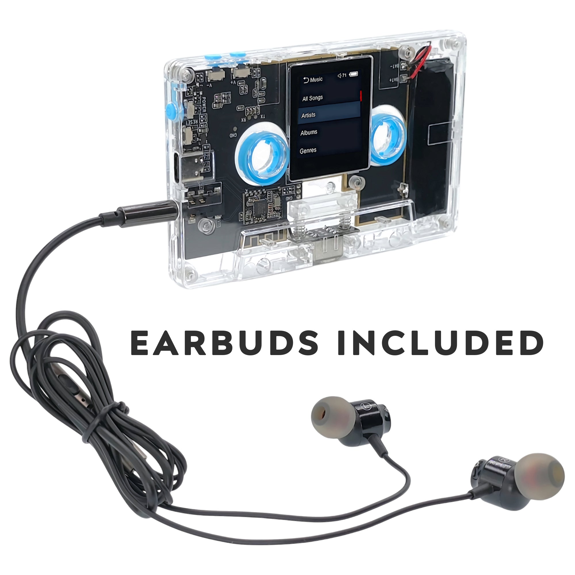 Mixxtape with wired earbuds, headphones included