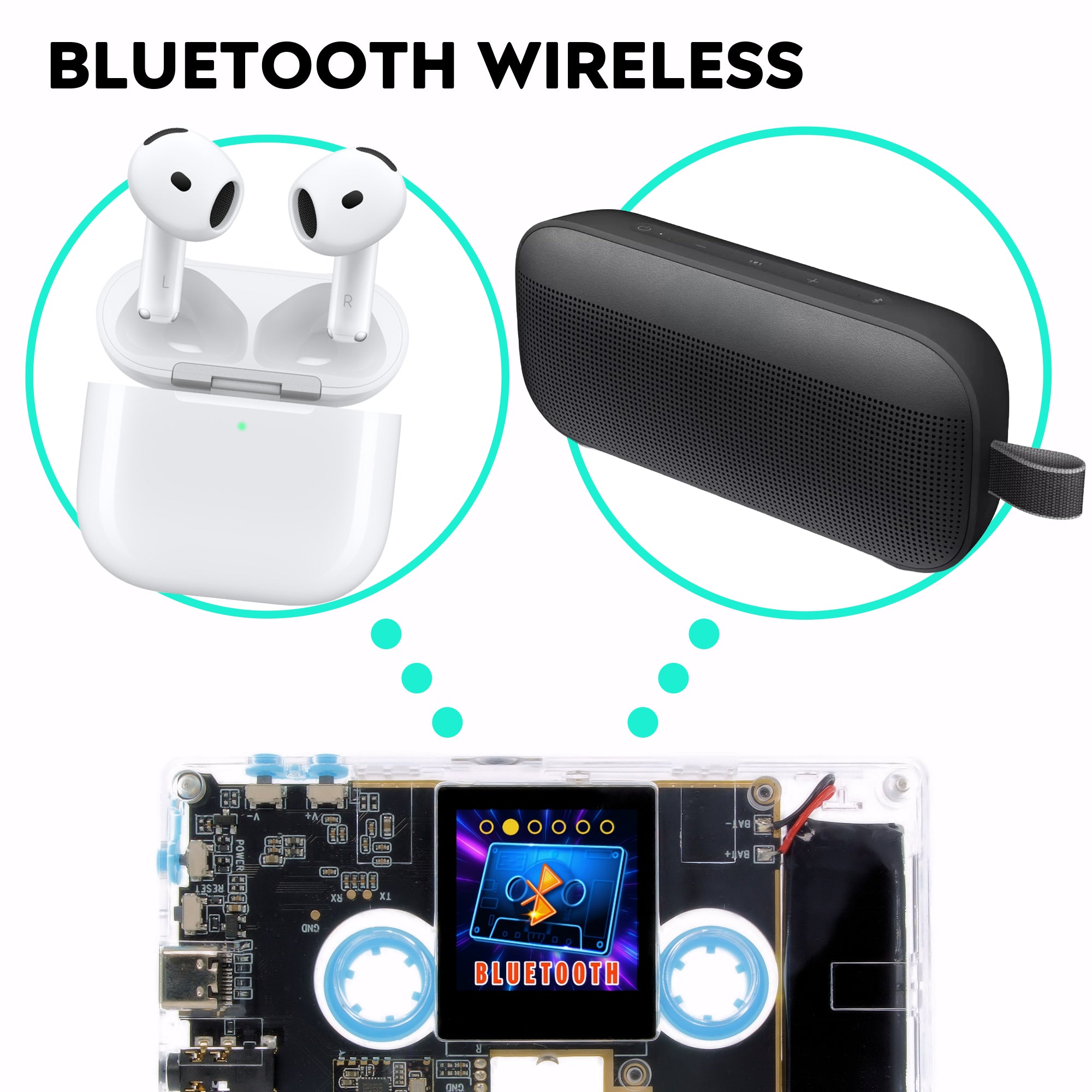 Mixxtape connected to Bluetooth speaker or Apple Airpods